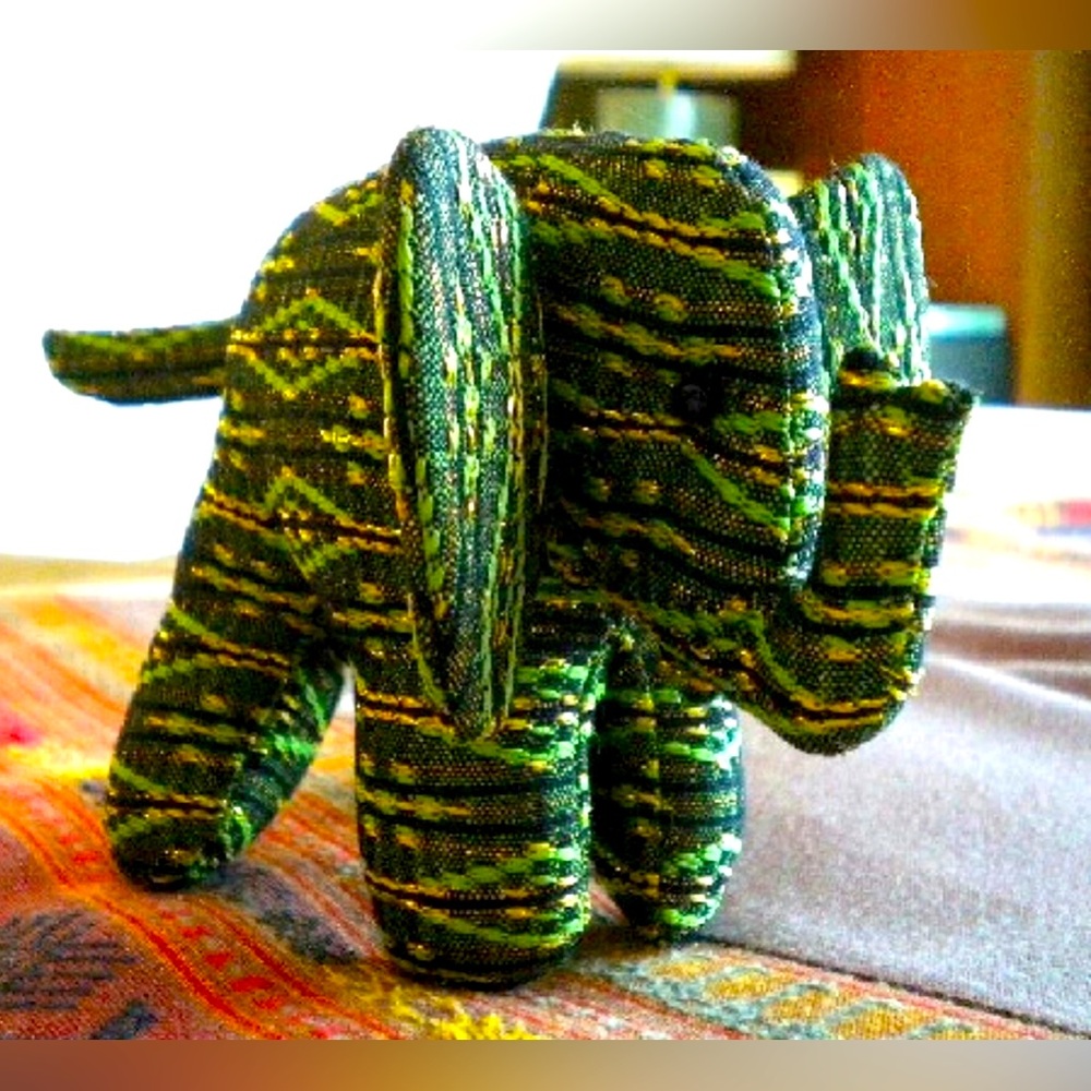 Conrad Hotel Green Elephant Trunk Up Lucky Plush Bangkok Rare OOAK 4” Tall HTF